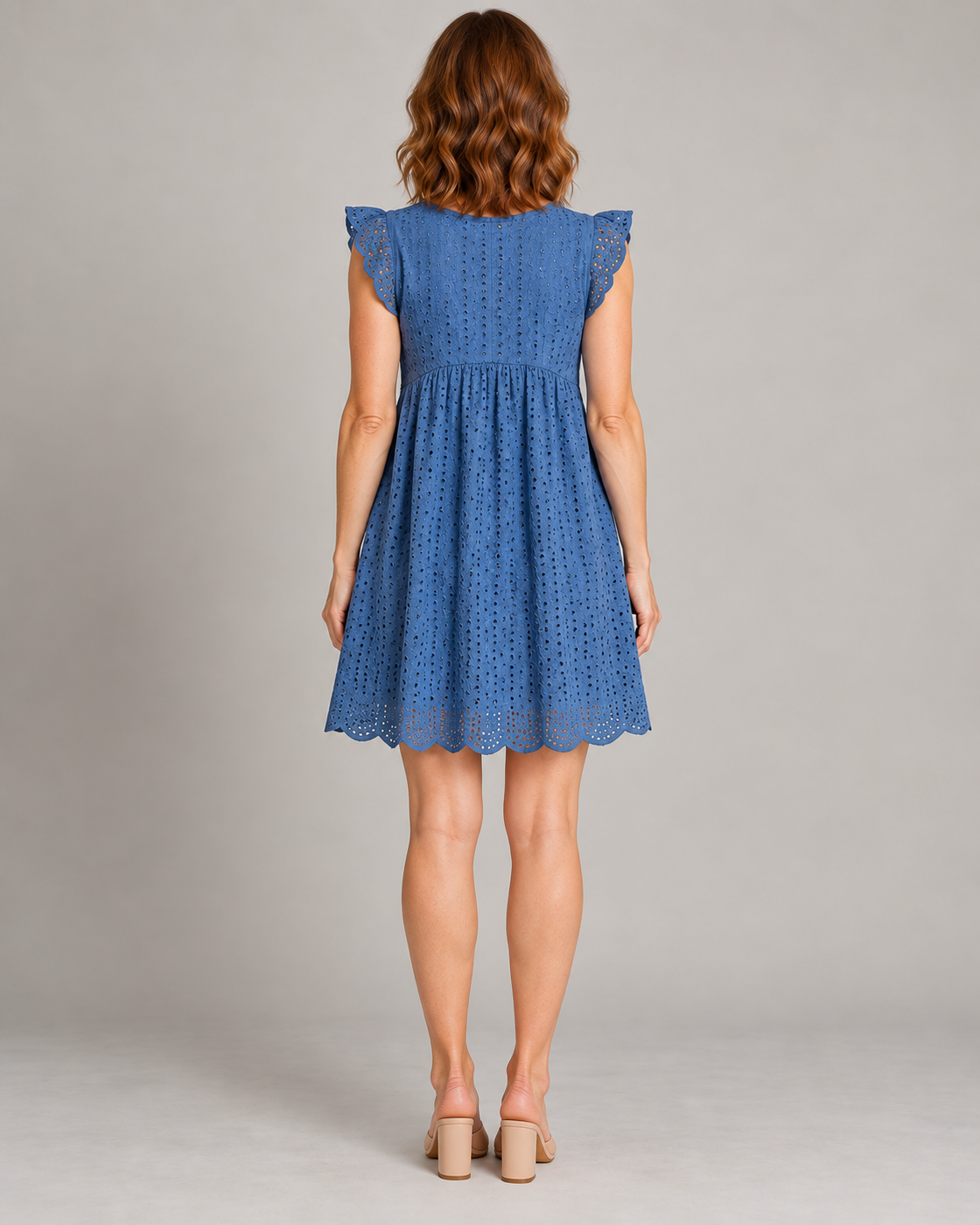 Women's Sleeveless V-Neck Pocket Dress — Blue — back