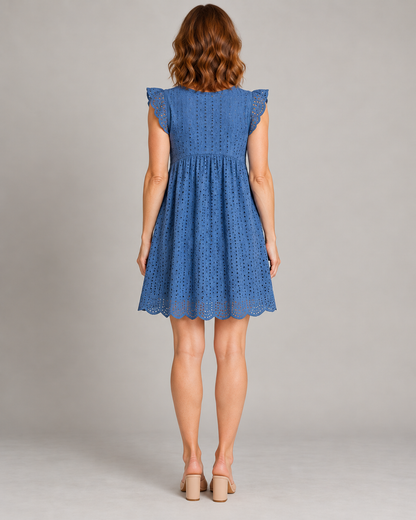 Women's Sleeveless V-Neck Pocket Dress — Blue — back