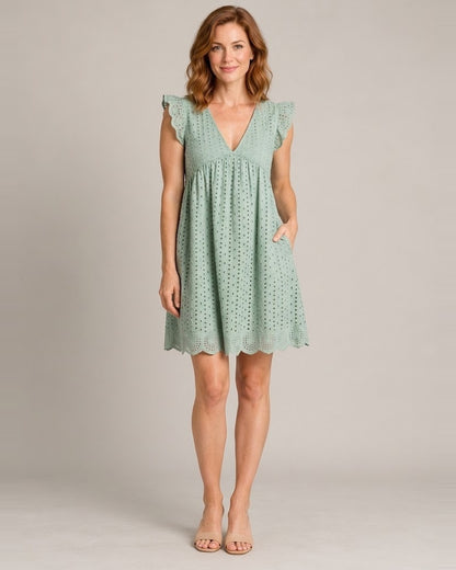 Women's Sleeveless V-Neck Pocket Dress — Green — front