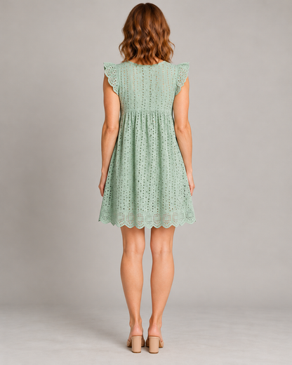Women's Sleeveless V-Neck Pocket Dress — Green — back