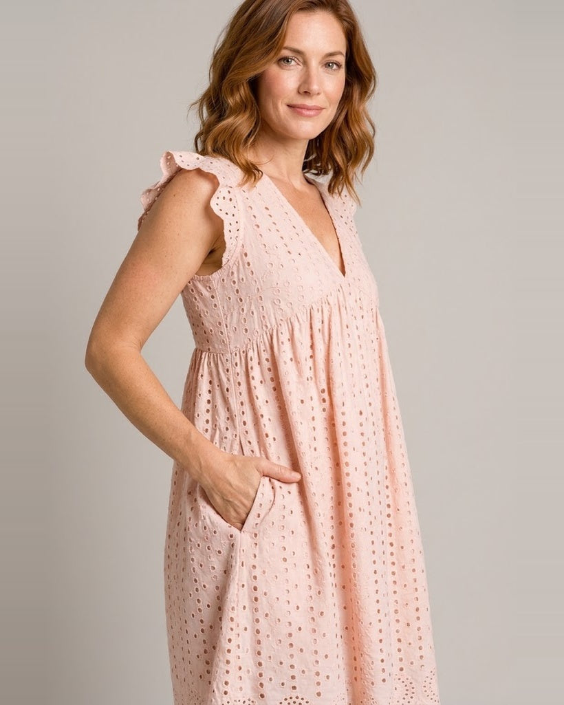 Women's Sleeveless V-Neck Pocket Dress — Pink — detail