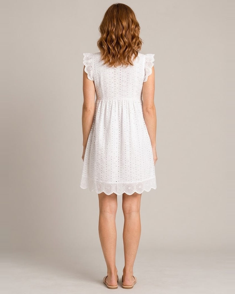 Women's Sleeveless V-Neck Pocket Dress — White — back