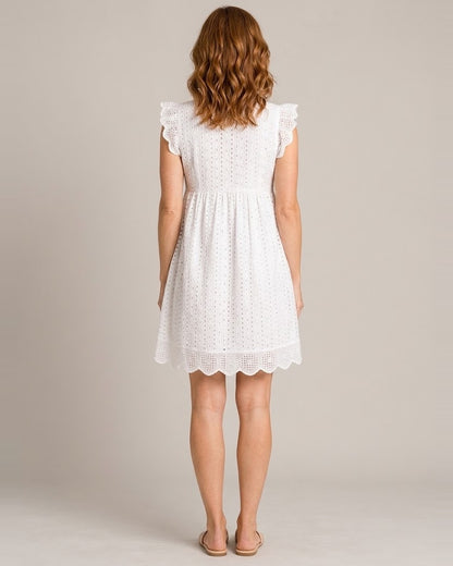 Women's Sleeveless V-Neck Pocket Dress — White — back