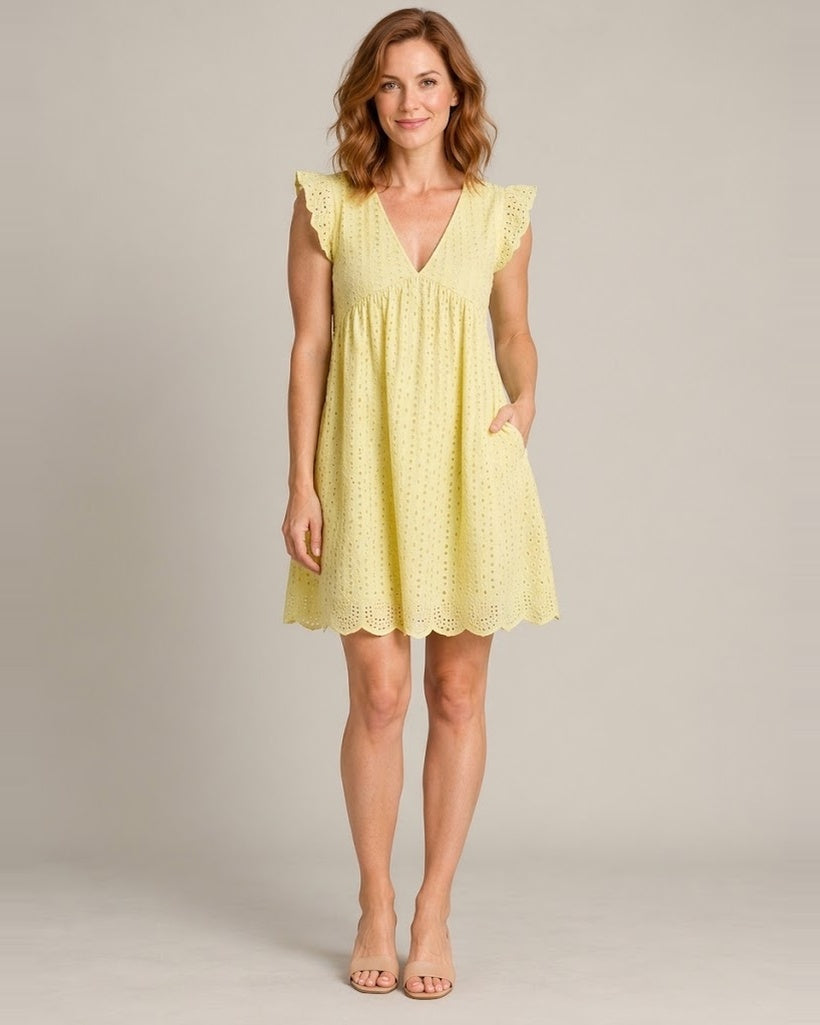 Women's Sleeveless V-Neck Pocket Dress — Yellow — front