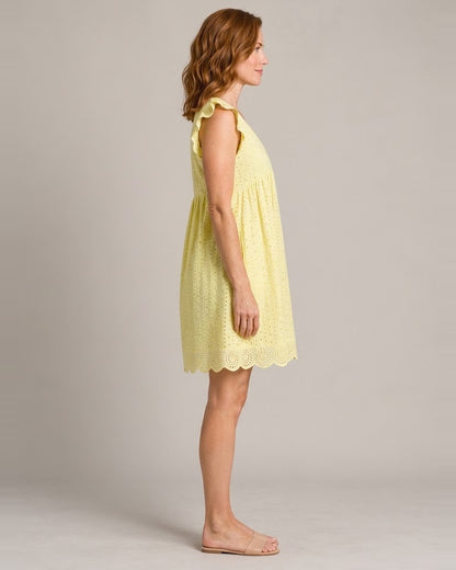 Women's Sleeveless V-Neck Pocket Dress — Yellow — side