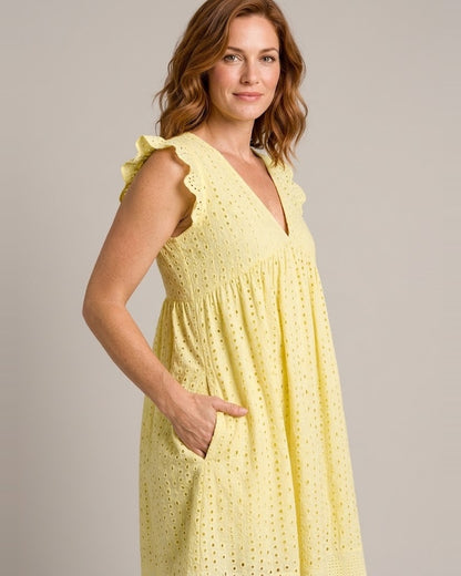 Women's Sleeveless V-Neck Pocket Dress — Yellow — detail