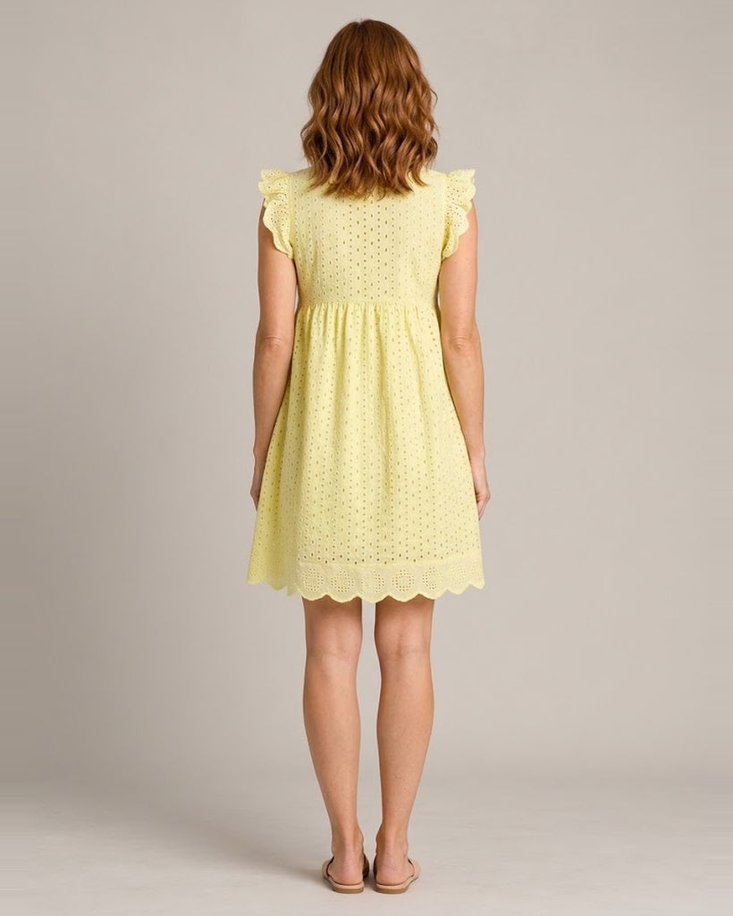 Women's Sleeveless V-Neck Pocket Dress — Yellow — back