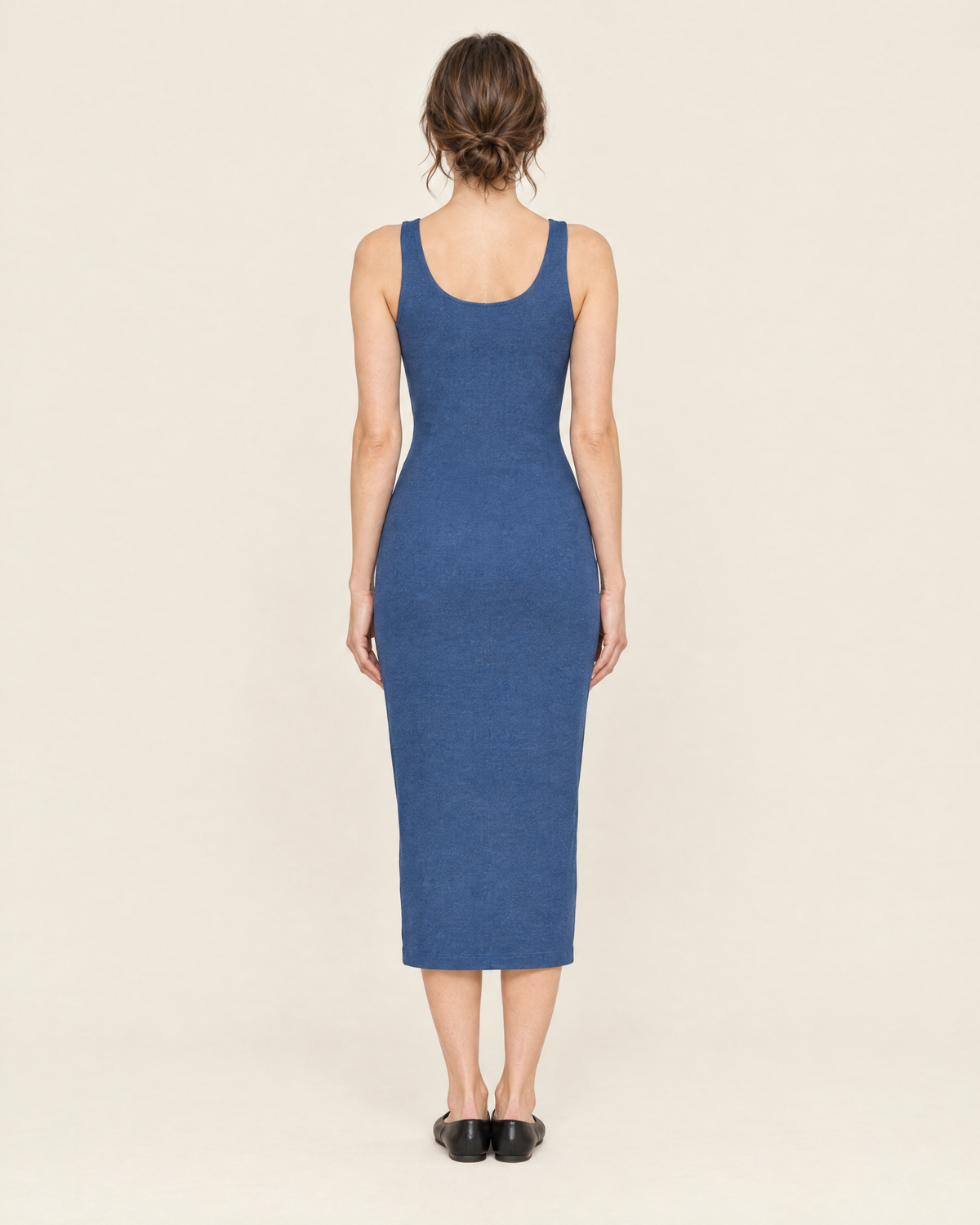 Women's Sleeveless Fitted Midi Dress in Blue, 05 back view