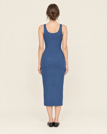 Women's Sleeveless Fitted Midi Dress in Blue, 05 back view