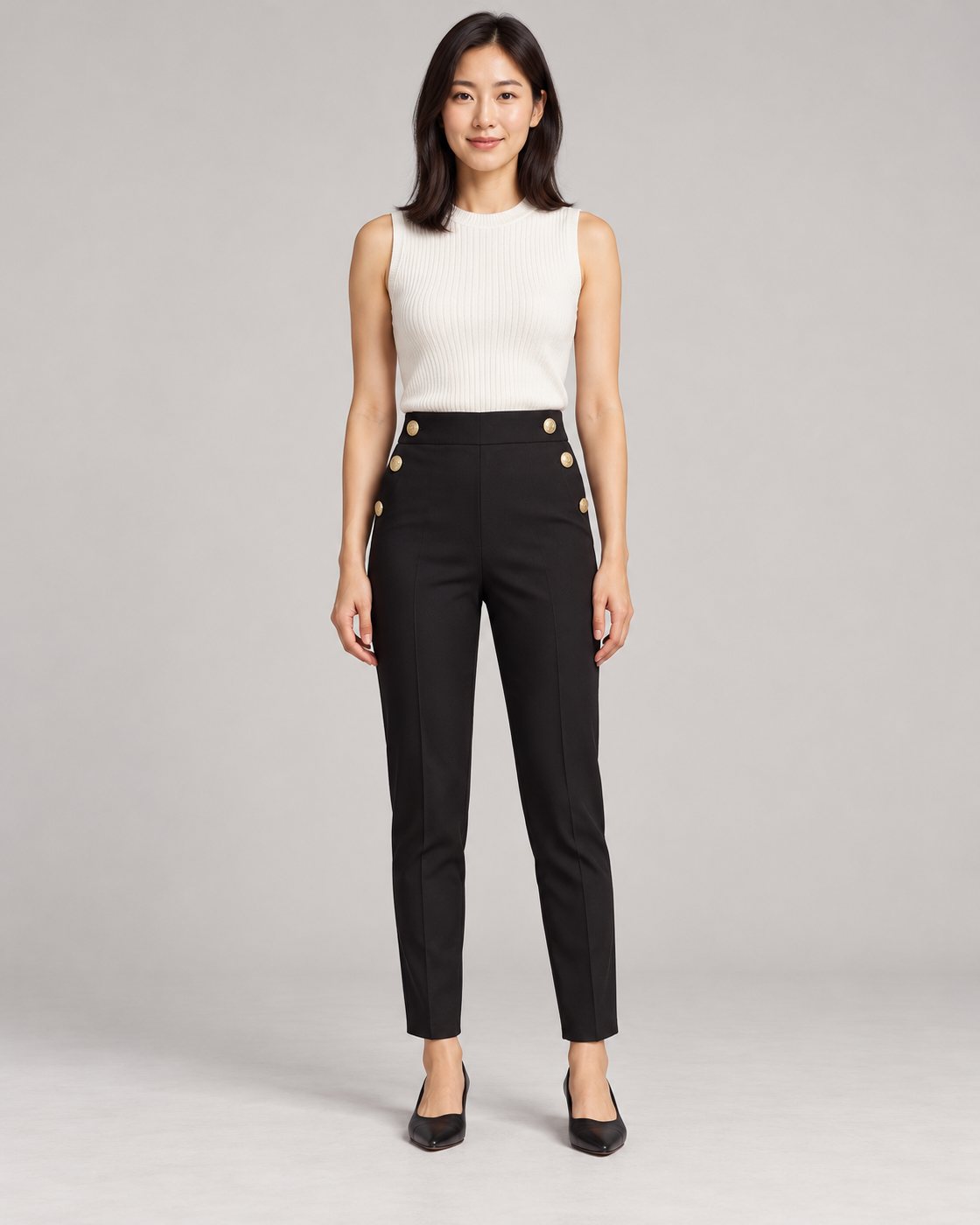 Women's High-Waist Tapered Pants in Black — Full-length front view