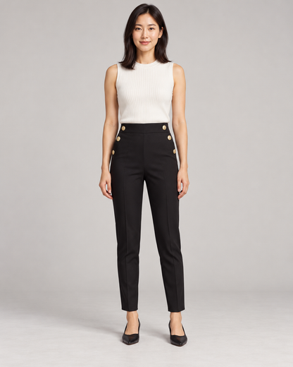 Women's High-Waist Tapered Pants in Black — Full-length front view