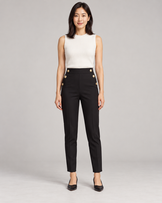 Women's High-Waist Tapered Pants in Black — Full-length front view