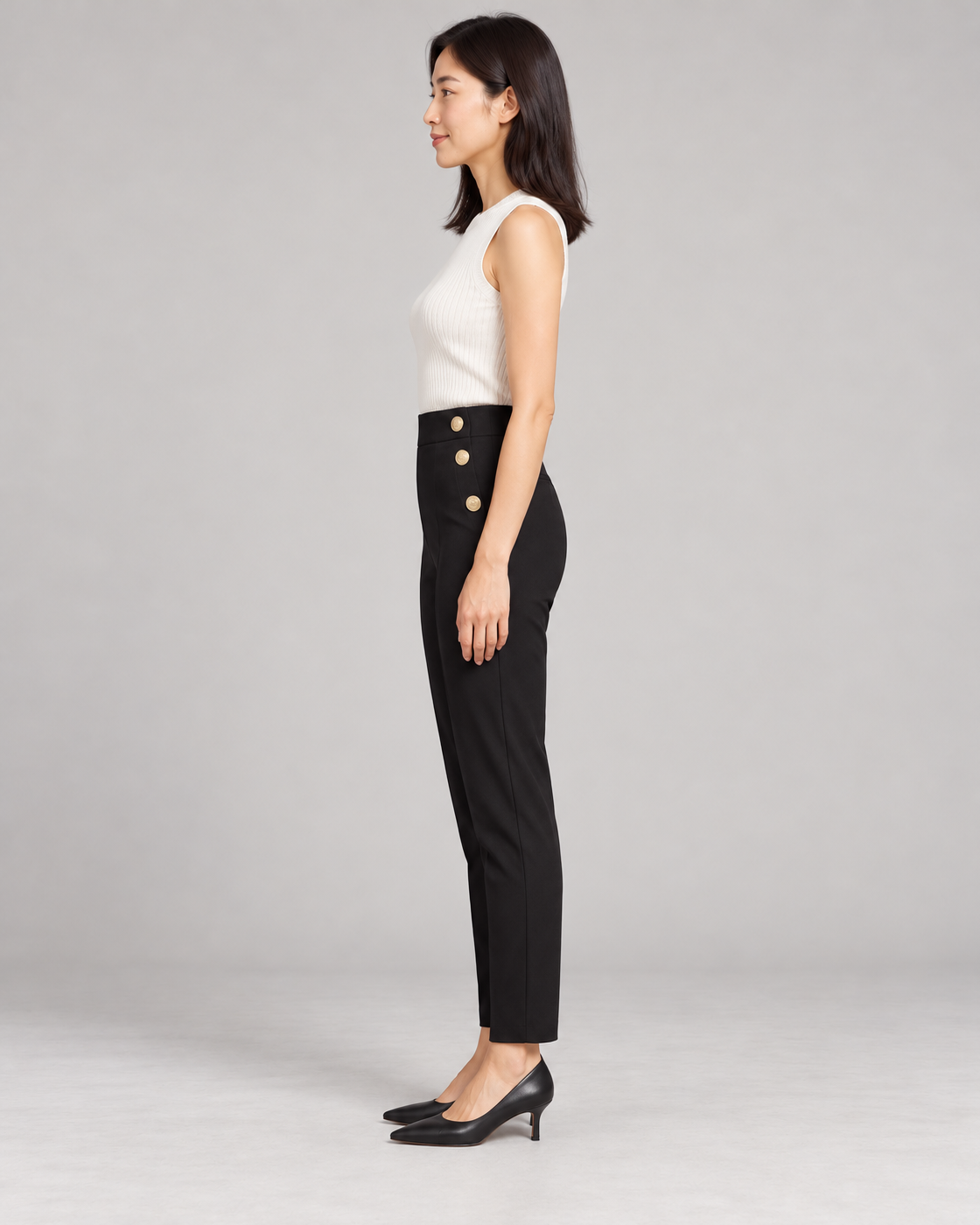 Women's High-Waist Tapered Pants in Black — Full-length side view