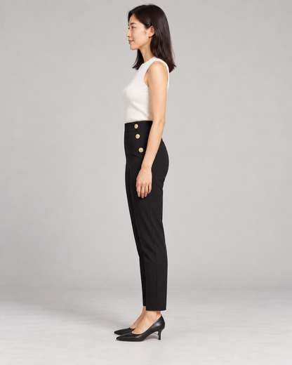 Women's High-Waist Tapered Pants in Black — Full-length side view