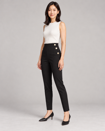 Women's High-Waist Tapered Pants in Black — Full-length three-quarter view