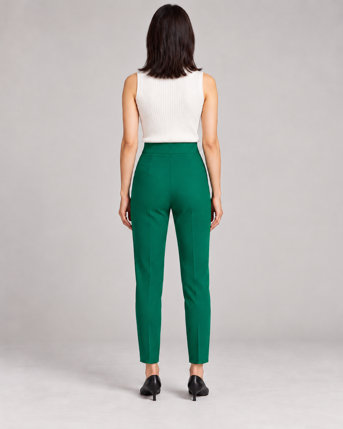 Women's High-Waist Tapered Pants in Green — Full-length rear view