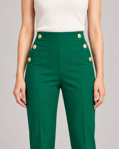 Women's High-Waist Tapered Pants in Green — Garment detail close-up