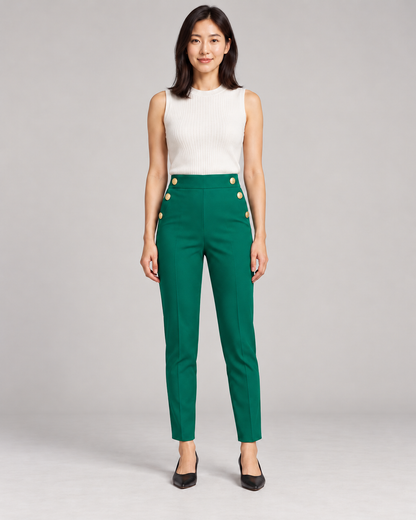 Women's High-Waist Tapered Pants in Green — Full-length front view