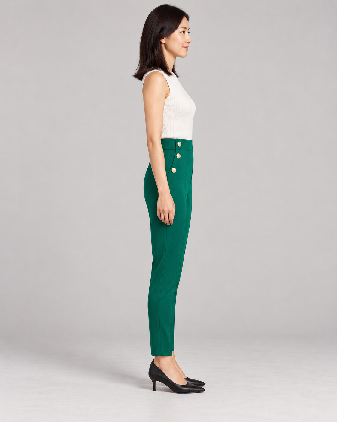 Women's High-Waist Tapered Pants in Green — Full-length side view