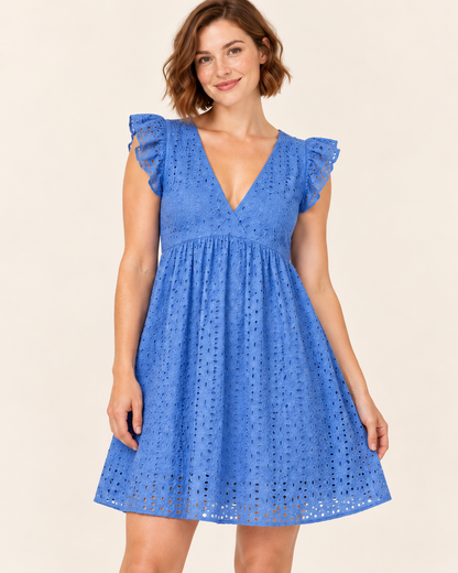 Women's Lace A-Line Skater Dress — Blue — fabric detail