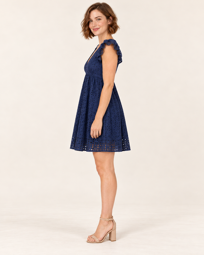 Women's Lace A-Line Skater Dress — Navy Blue — side view