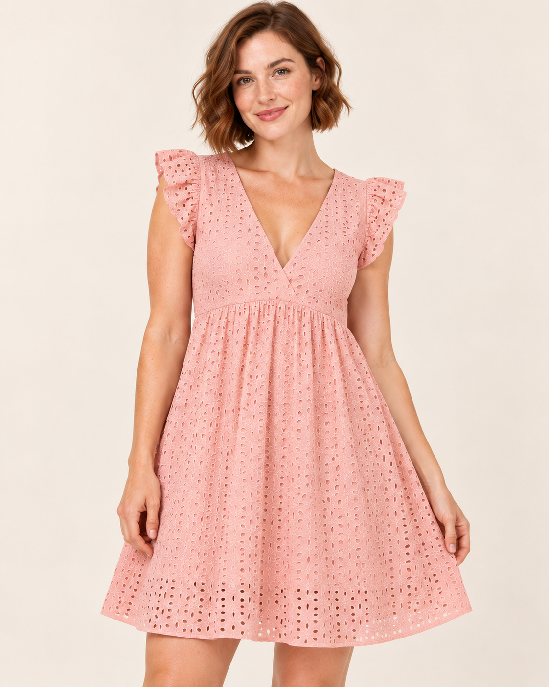 Women's Lace A-Line Skater Dress — Pink — fabric detail