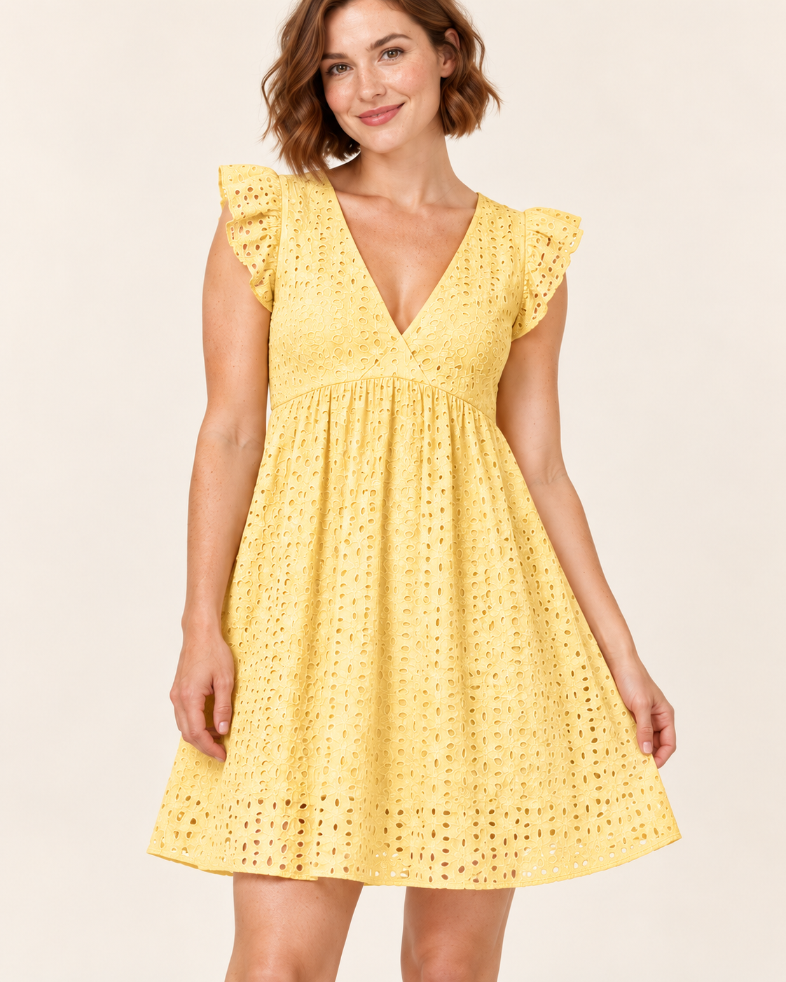 Women's Lace A-Line Skater Dress — Yellow — fabric detail