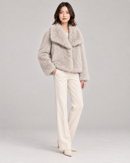 Women's Textured Shawl-Collar Jacket, Beige, Full-length three-quarter view