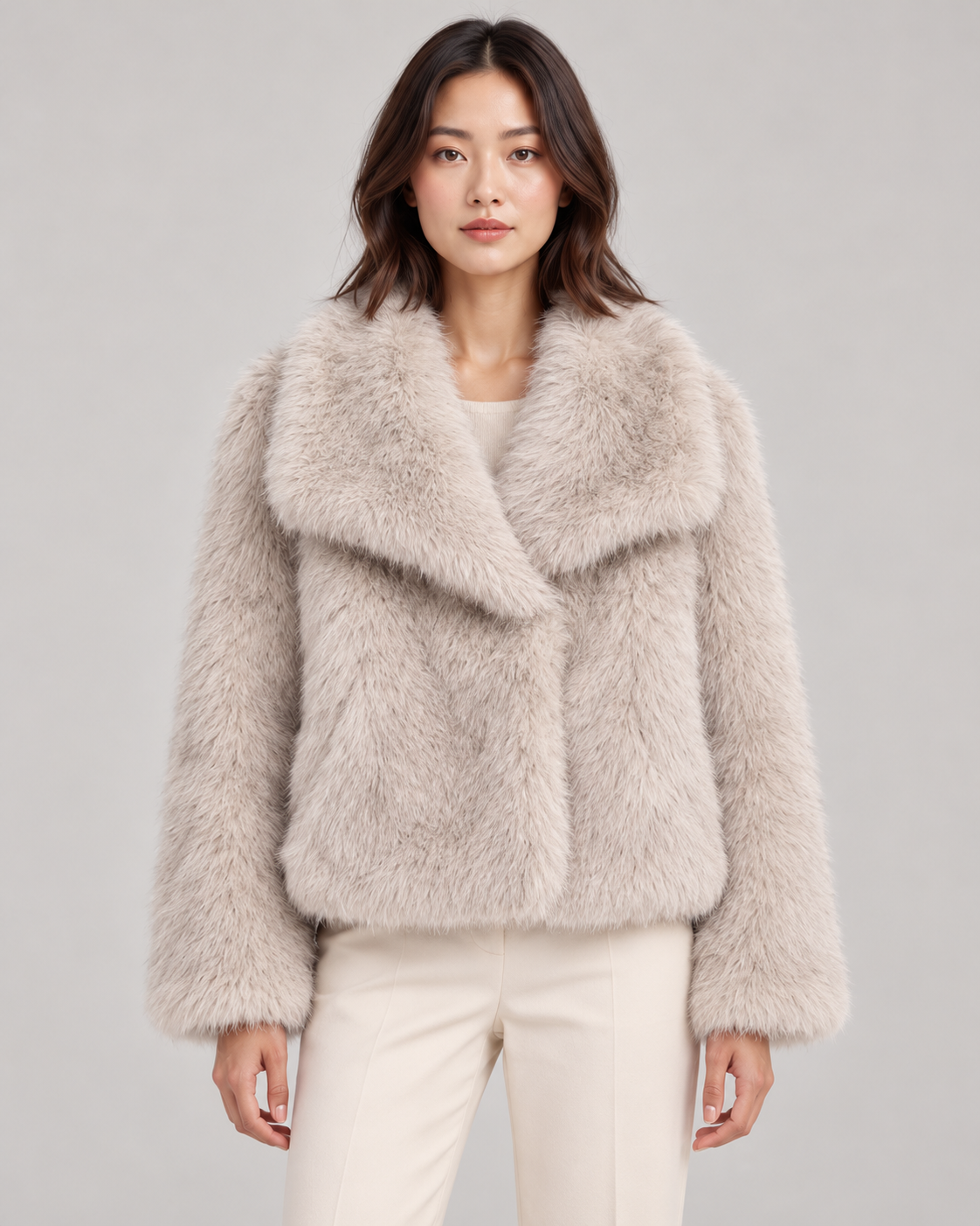 Women's Textured Shawl-Collar Jacket, Beige, Garment detail close-up