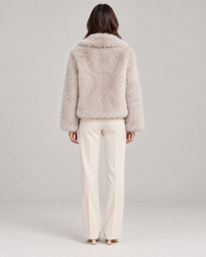 Women's Textured Shawl-Collar Jacket, Beige, Full-length rear view