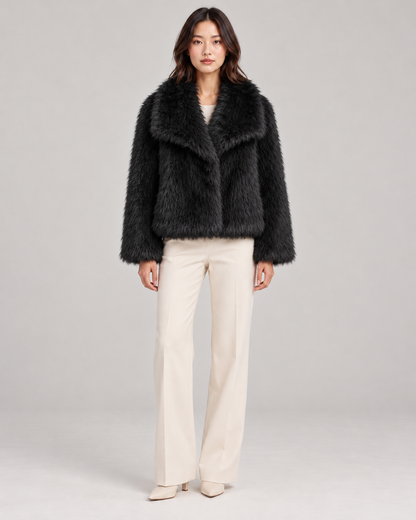 Women's Textured Shawl-Collar Jacket, Black, Full-length front view