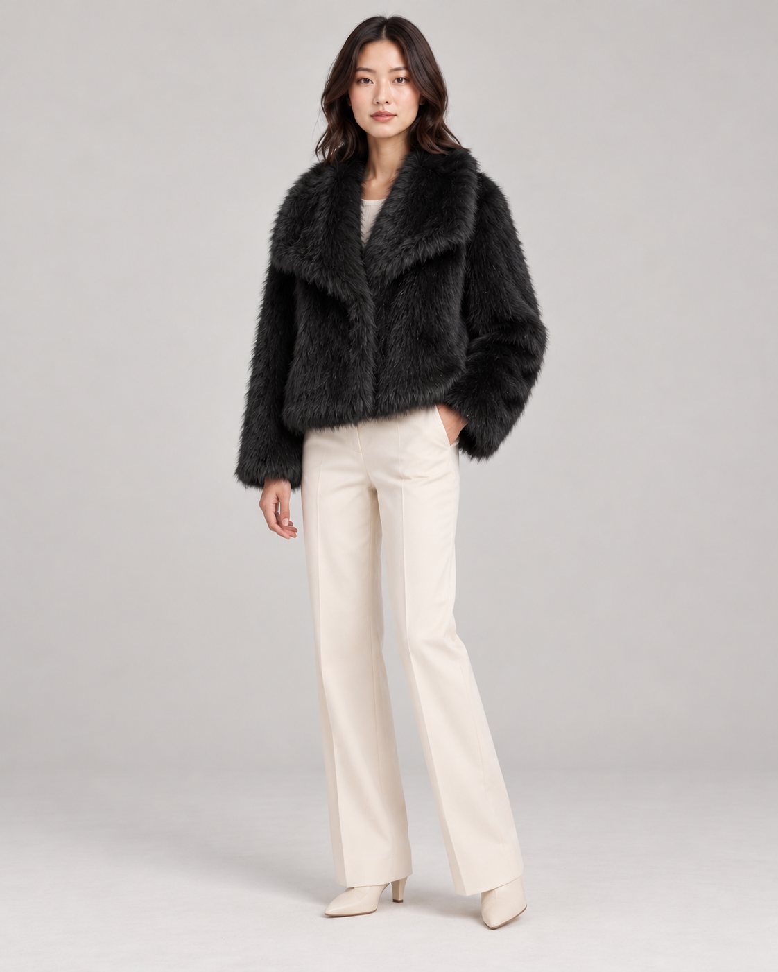 Women's Textured Shawl-Collar Jacket, Black, Full-length three-quarter view