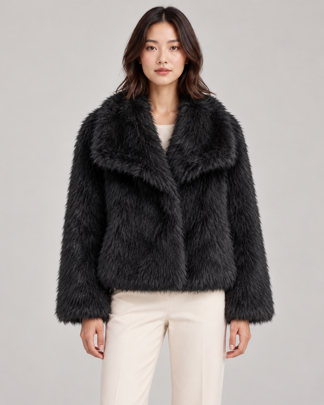 Women's Textured Shawl-Collar Jacket, Black, Garment detail close-up