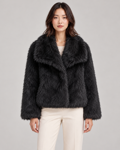 Women's Textured Shawl-Collar Jacket, Black, Garment detail close-up
