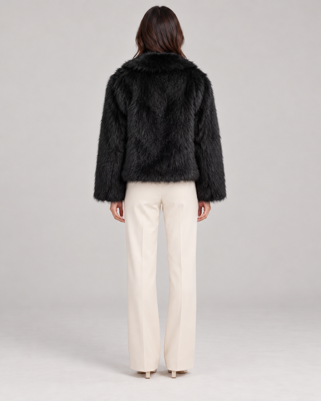 Women's Textured Shawl-Collar Jacket, Black, Full-length rear view