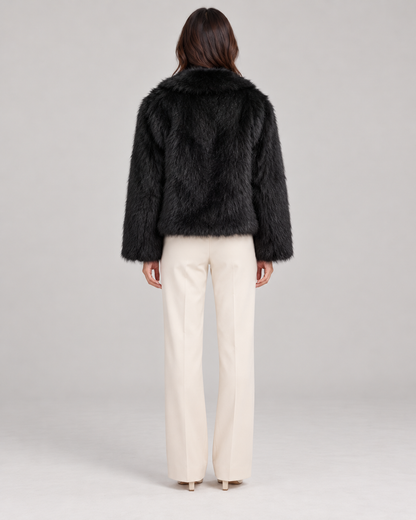 Women's Textured Shawl-Collar Jacket, Black, Full-length rear view