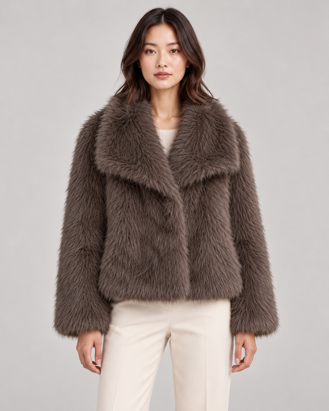 Women's Textured Shawl-Collar Jacket, Brown, Garment detail close-up