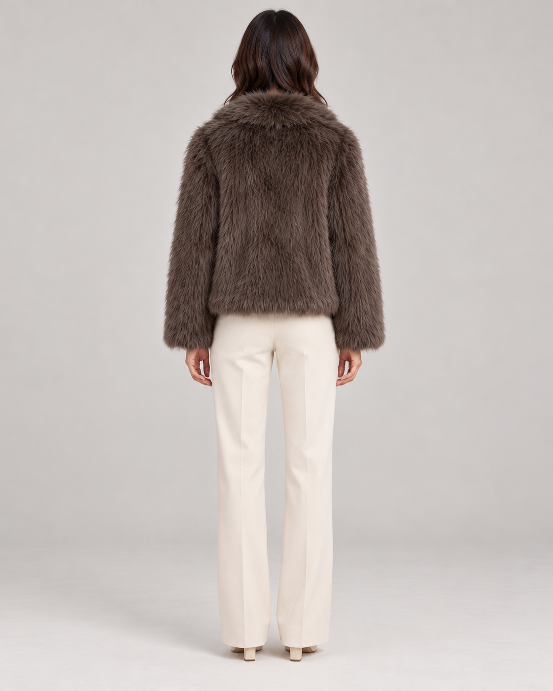 Women's Textured Shawl-Collar Jacket, Brown, Full-length rear view