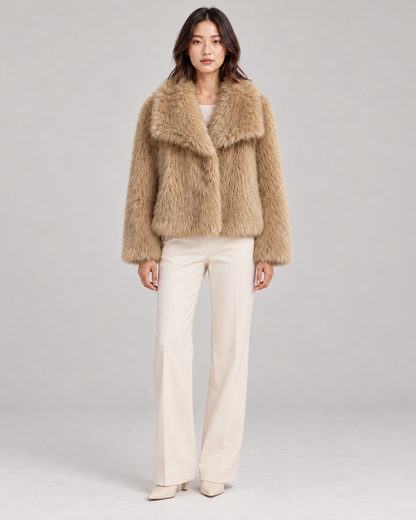 Women's Textured Shawl-Collar Jacket, Camel, Full-length front view
