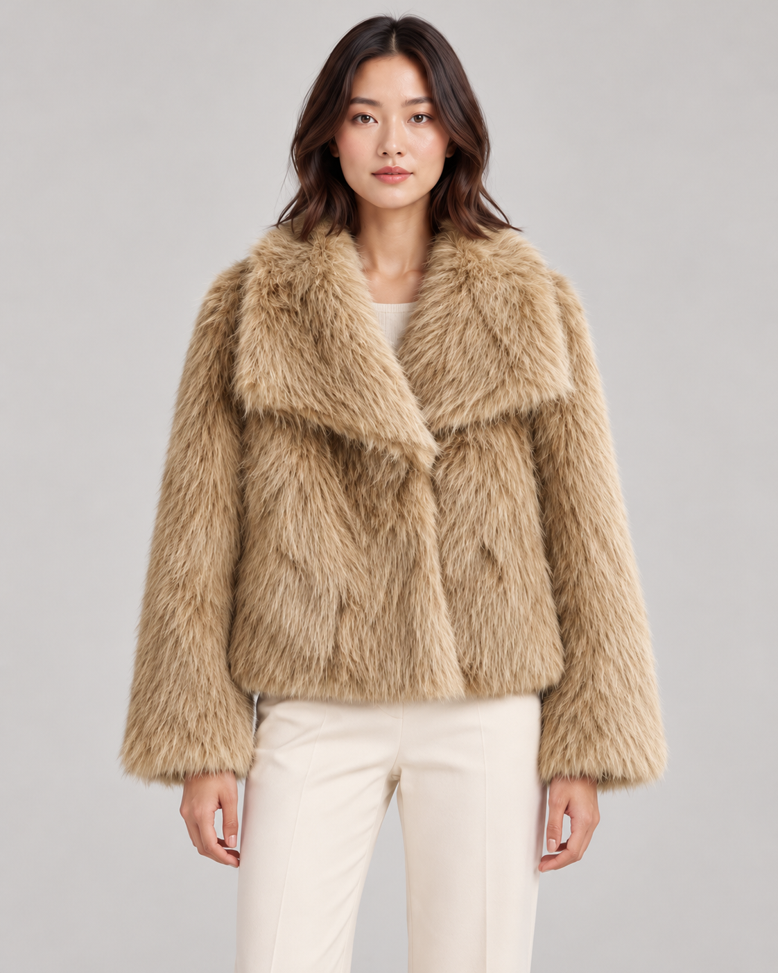 Women's Textured Shawl-Collar Jacket, Camel, Garment detail close-up