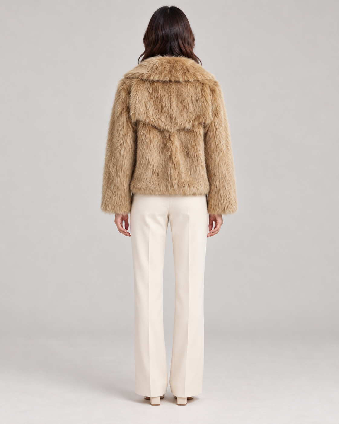 Women's Textured Shawl-Collar Jacket, Camel, Full-length rear view