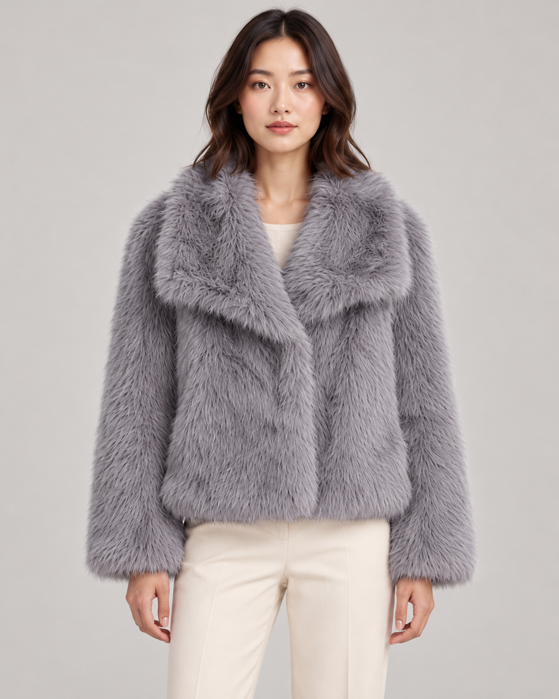 Women's Textured Shawl-Collar Jacket, Grey, Garment detail close-up