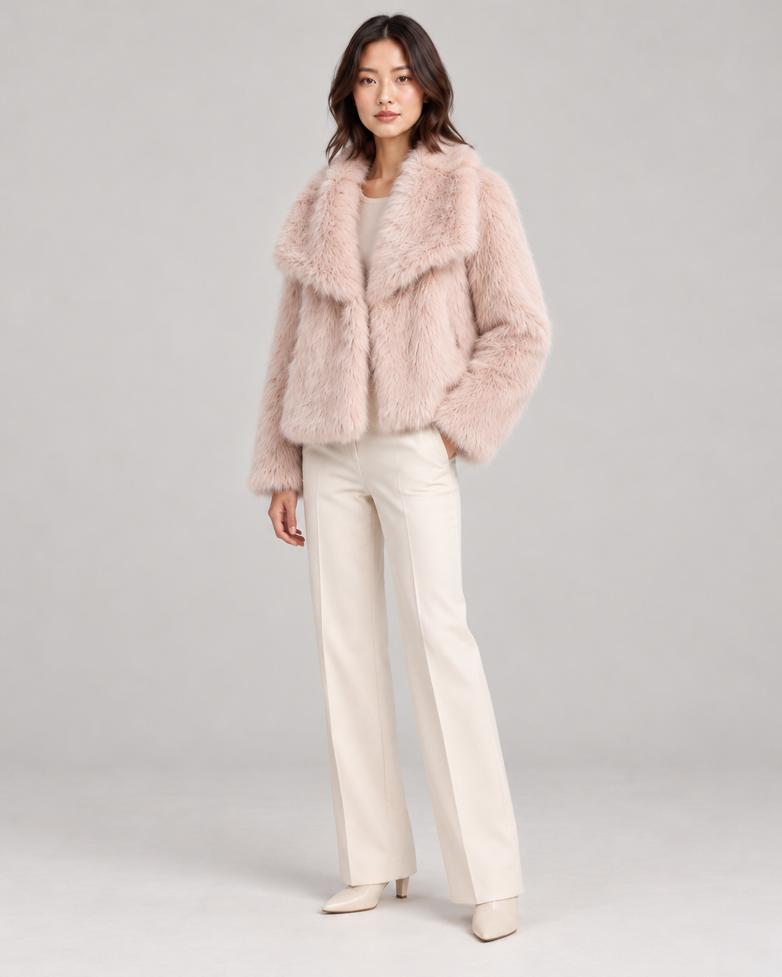 Women's Textured Shawl-Collar Jacket, Pink, Full-length three-quarter view
