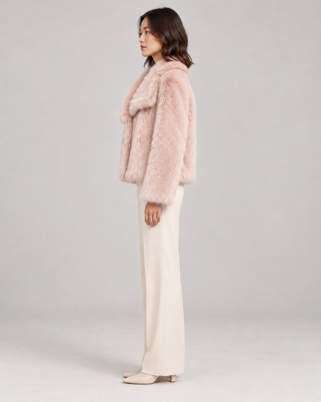 Women's Textured Shawl-Collar Jacket, Pink, Full-length side view