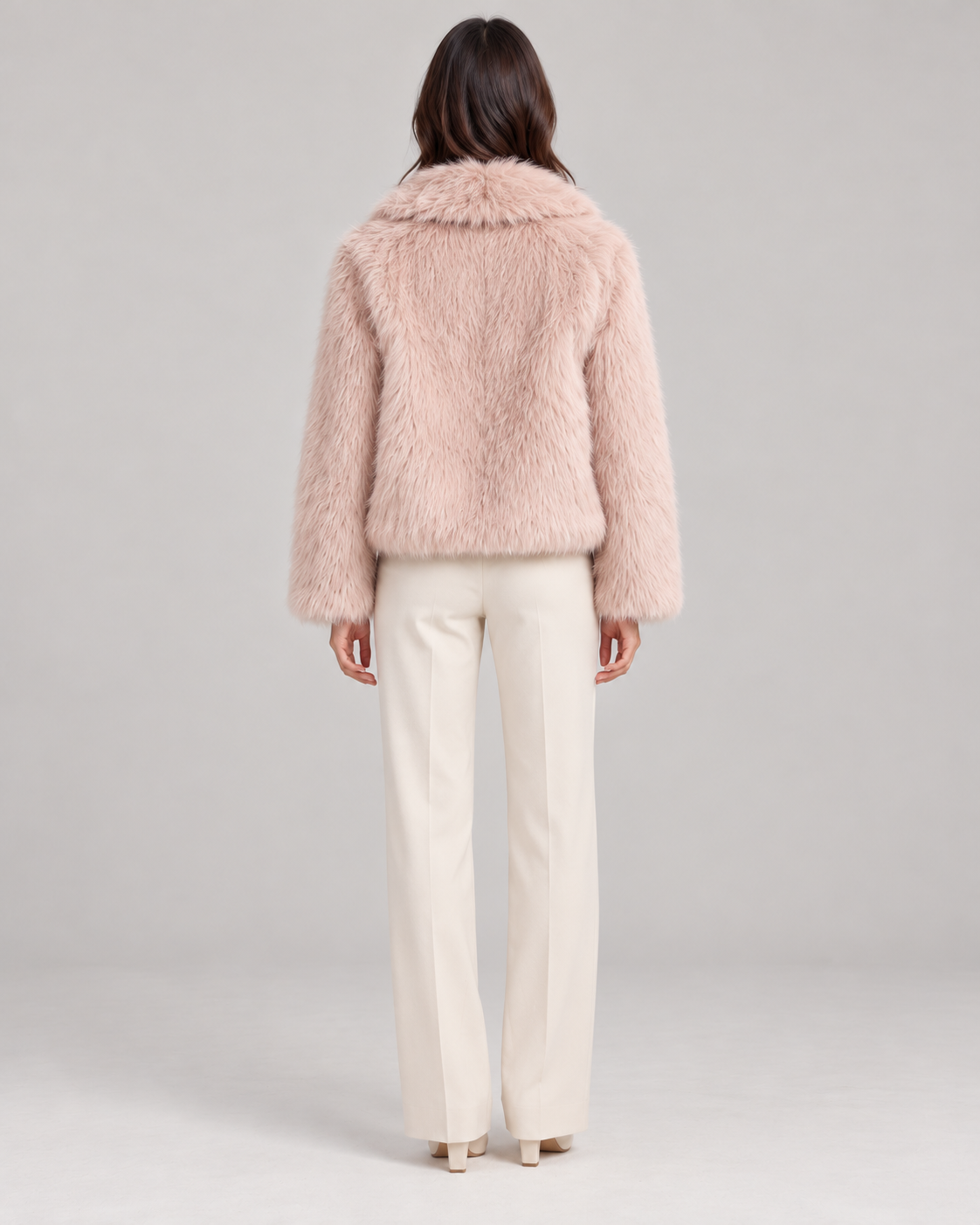 Women's Textured Shawl-Collar Jacket, Pink, Full-length rear view