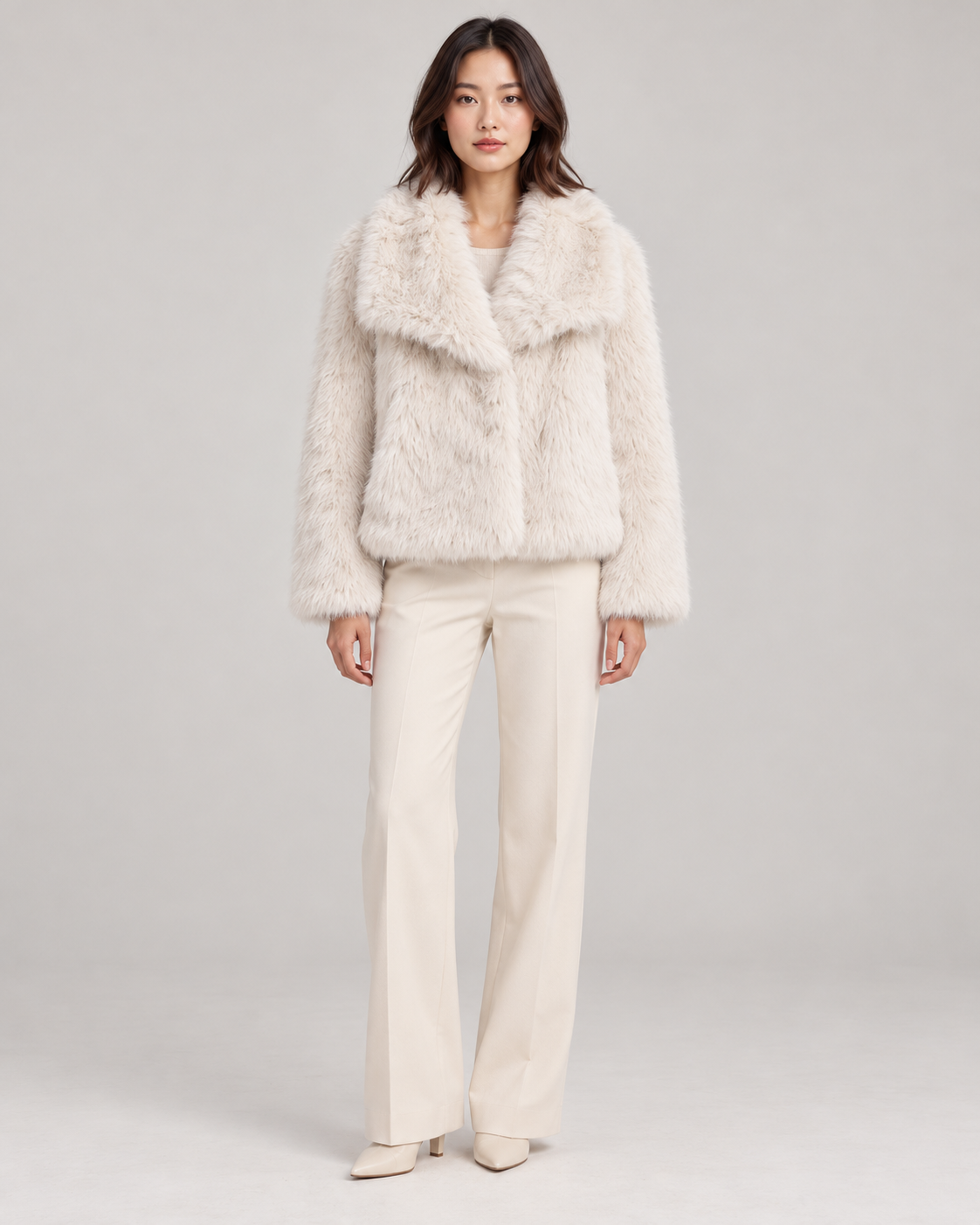 Women's Textured Shawl-Collar Jacket, White, Full-length front view