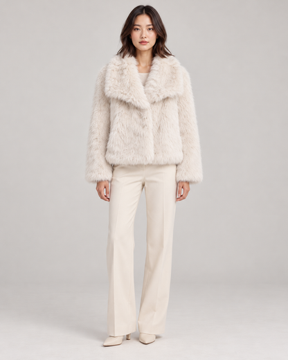 Women's Textured Shawl-Collar Jacket, White, Full-length front view