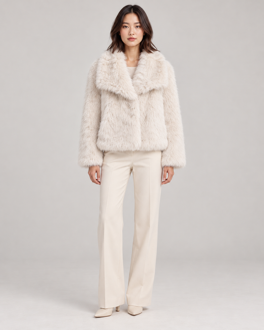 Women's Textured Shawl-Collar Jacket, White, Full-length front view