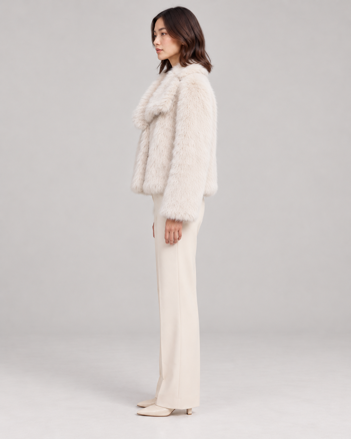 Women's Textured Shawl-Collar Jacket, White, Full-length side view