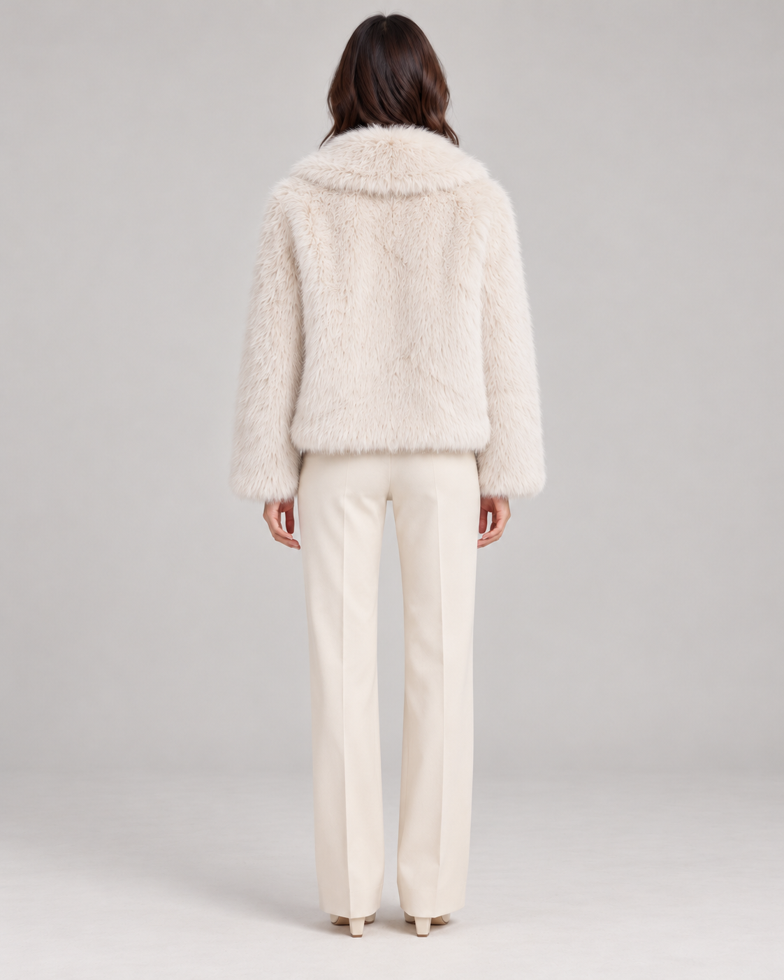 Women's Textured Shawl-Collar Jacket, White, Full-length rear view